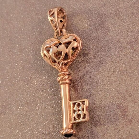 Gold Over Sterling Filigree Heart Key Pendant - Picture 3 of 7